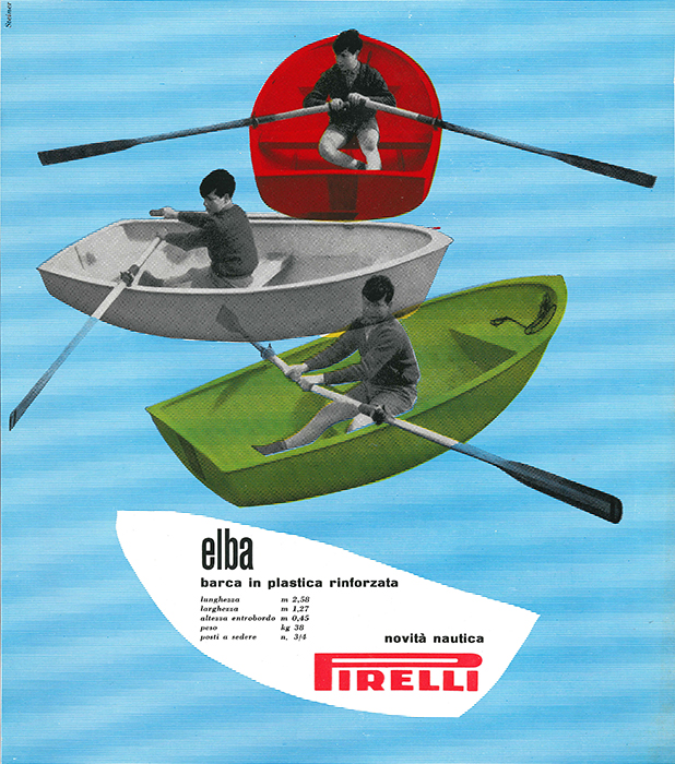 Una-pagina-pubblicitaria-per-barche-in-plastica-Pirelli,-1961